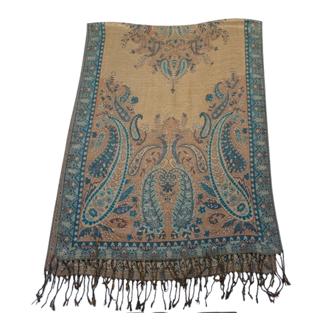 Cashmere Pashmina Paisley Wrap Scarf Hijab Beige Multi